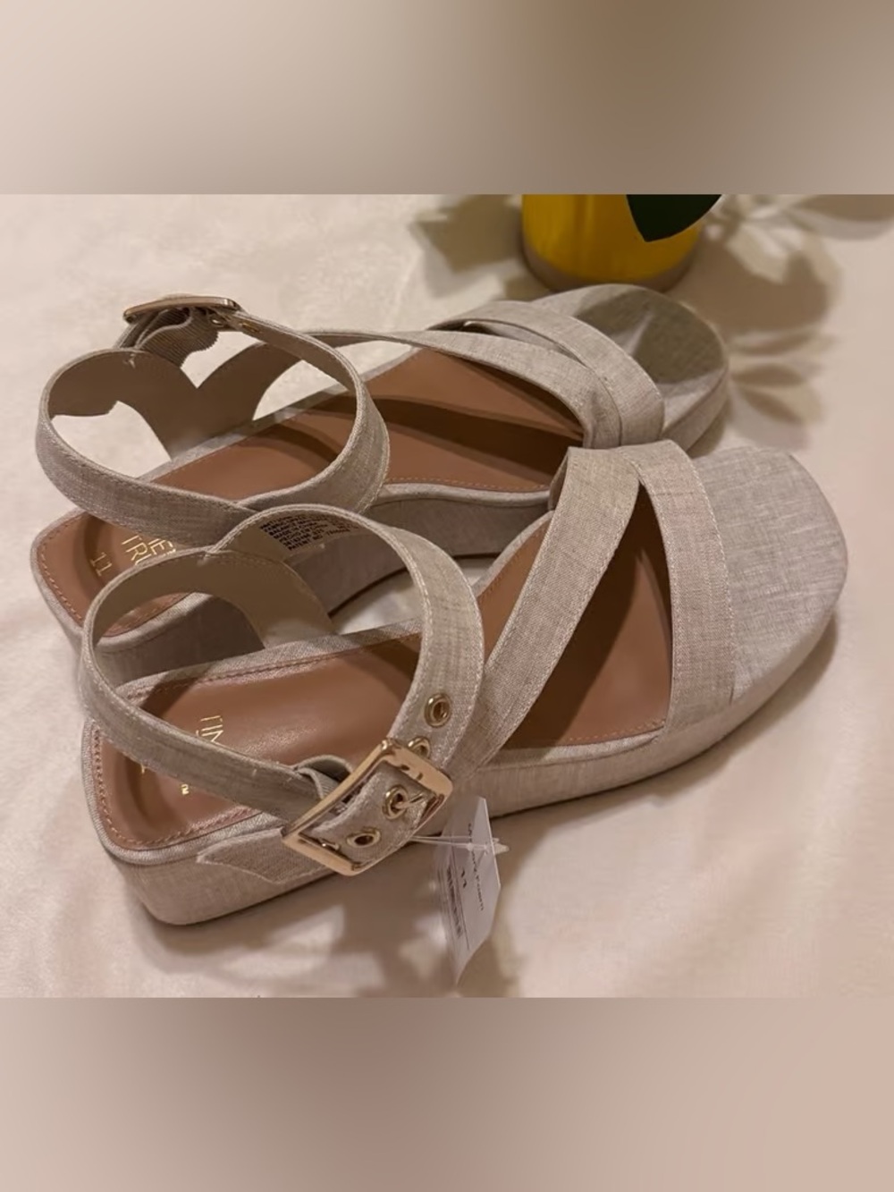 Time and Tru Light Beige Strappy Platform Sandals